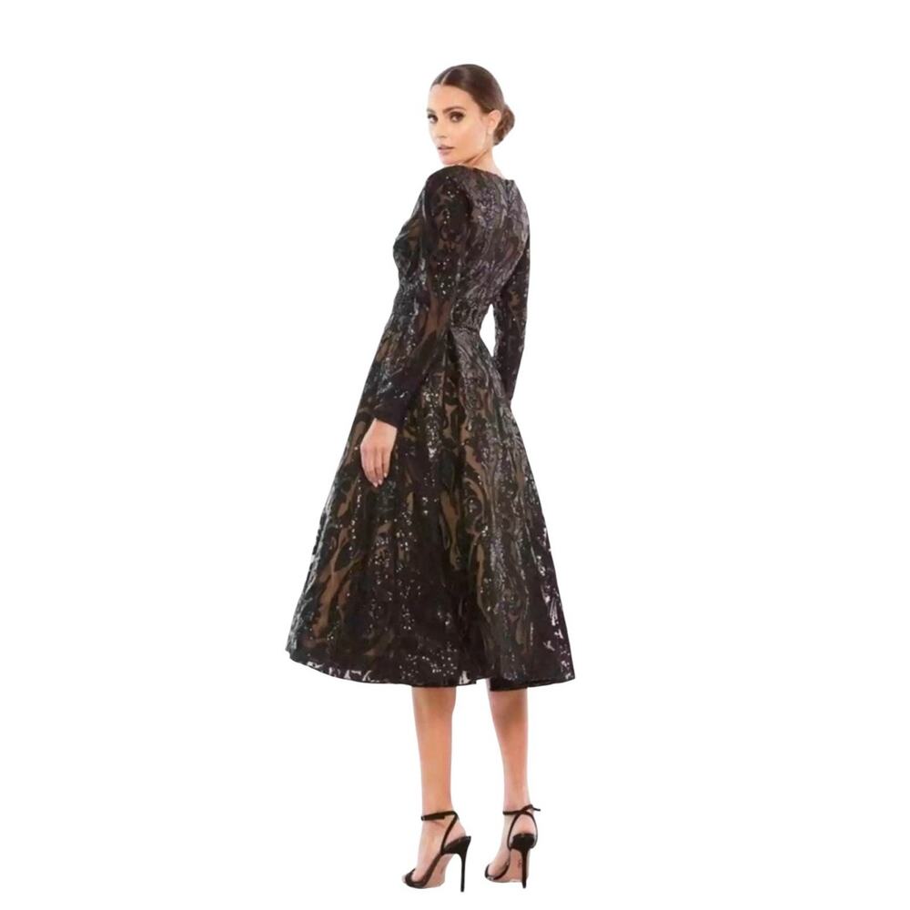 Mac Duggal 67529 Black Nude Sequin Long Sleeve V-Neck Midi Dress Size 6 $598 - Picture 2 of 7